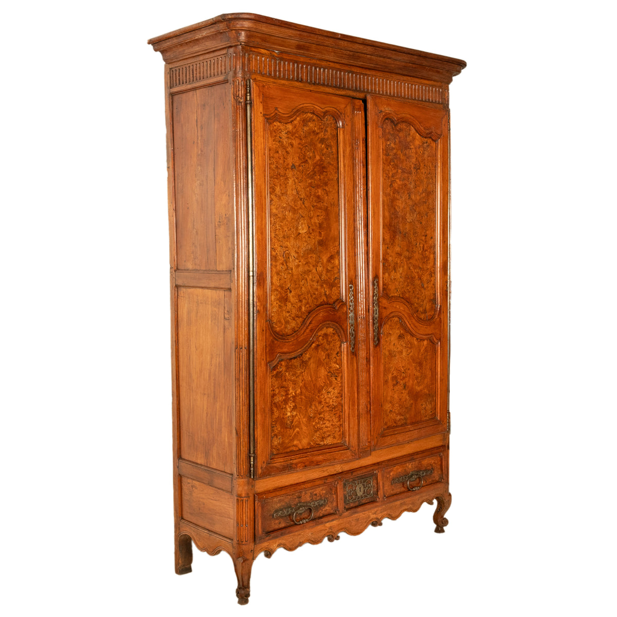 Antique 18th Century Louis XV French Provincial Burl Chestnut Walnut Armoire Circa 1790