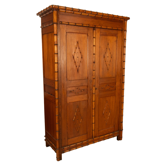 Antique 19th Century French Faux Bamboo Pine Armoire Wardrobe Cupboard 1880