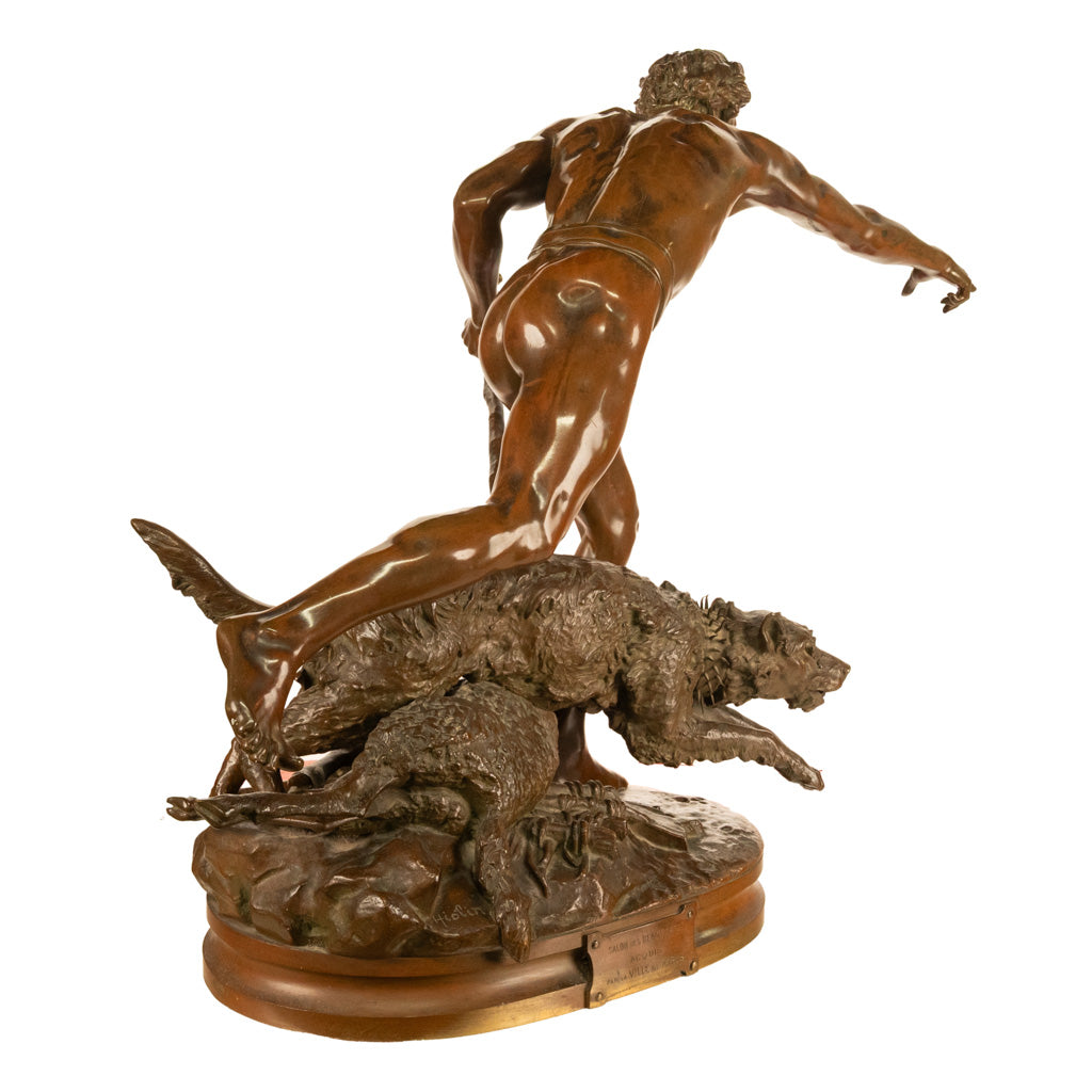 Monumental French Figurative Bronze Statue 'Au Loup' Shepherd Dog Sheep Hunting by Louis-Auguste Hiolin, 1874
