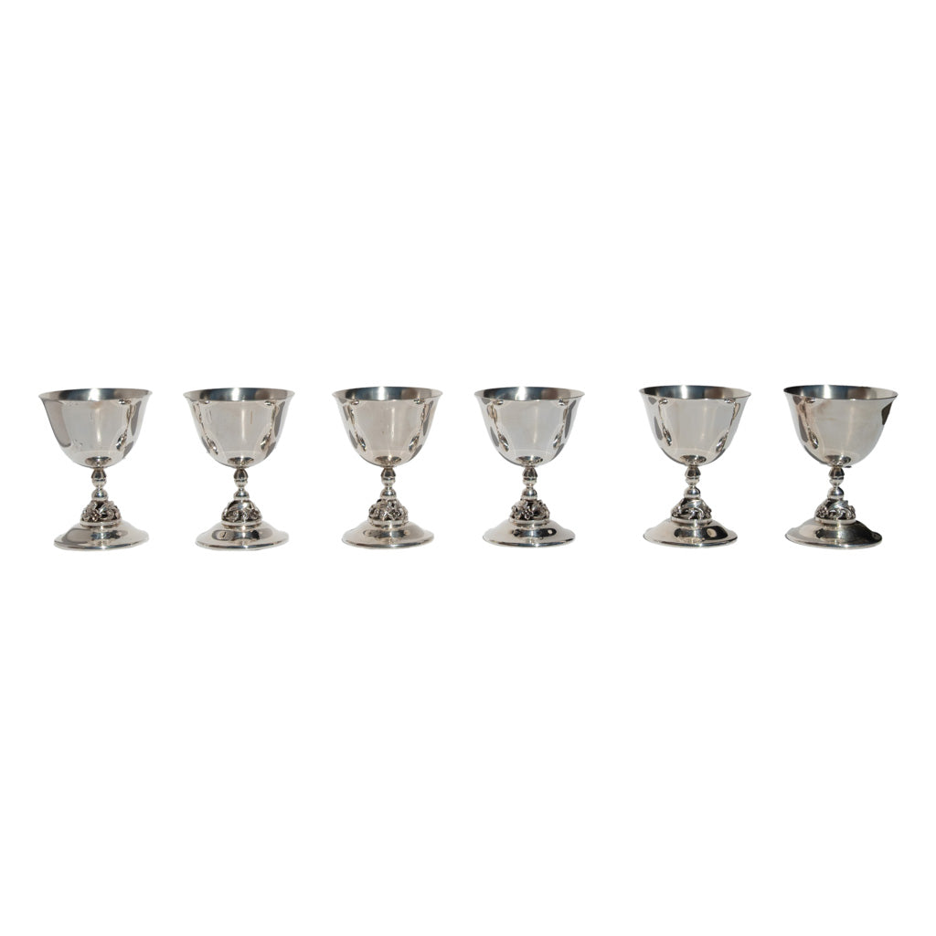 Set of Six Mid Century Modern Alphonse La Paglia Sterling Silver Wine Goblets