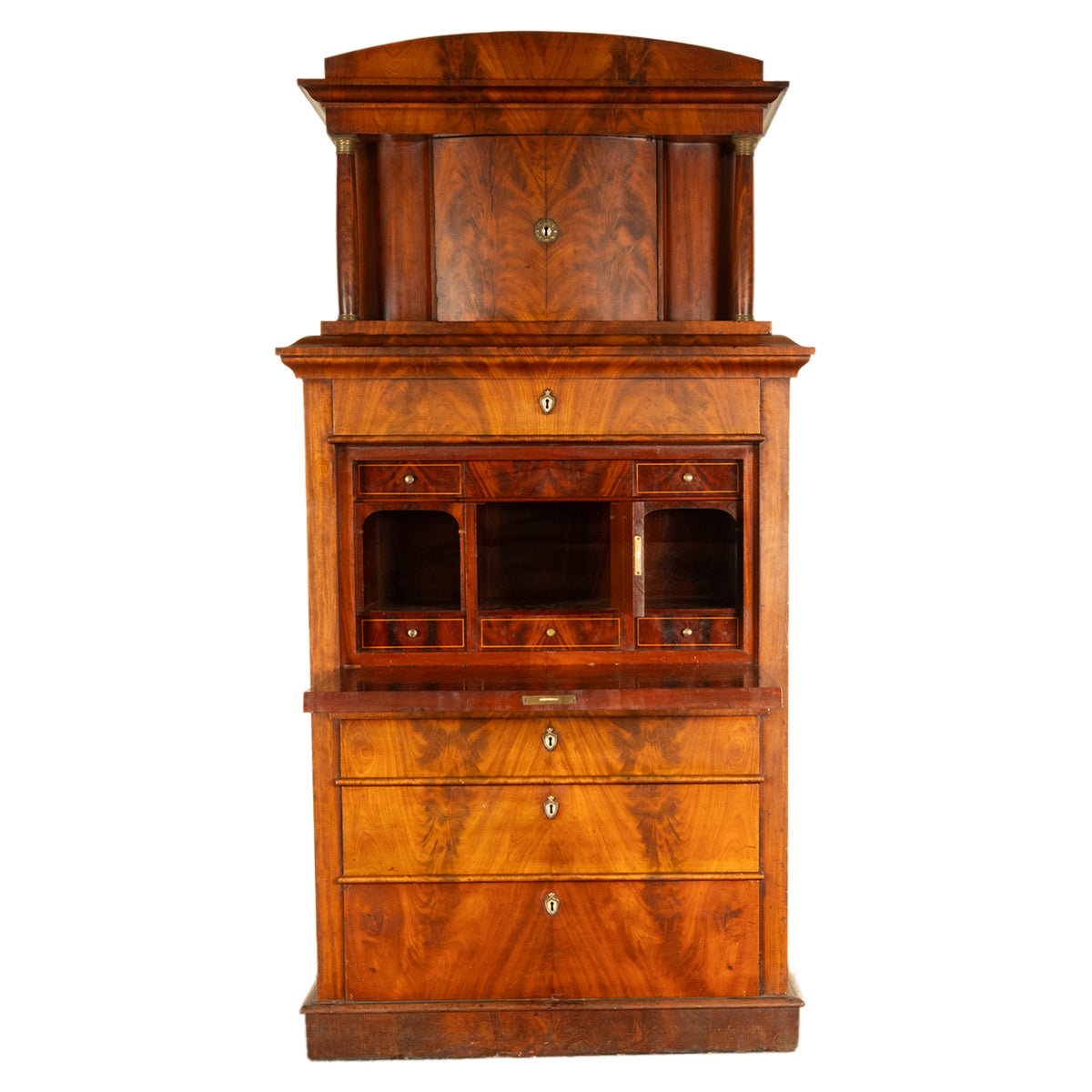 Antique Austrian Biedermeier Mahogany Secretary Desk Tabernacle Cabinet 1820