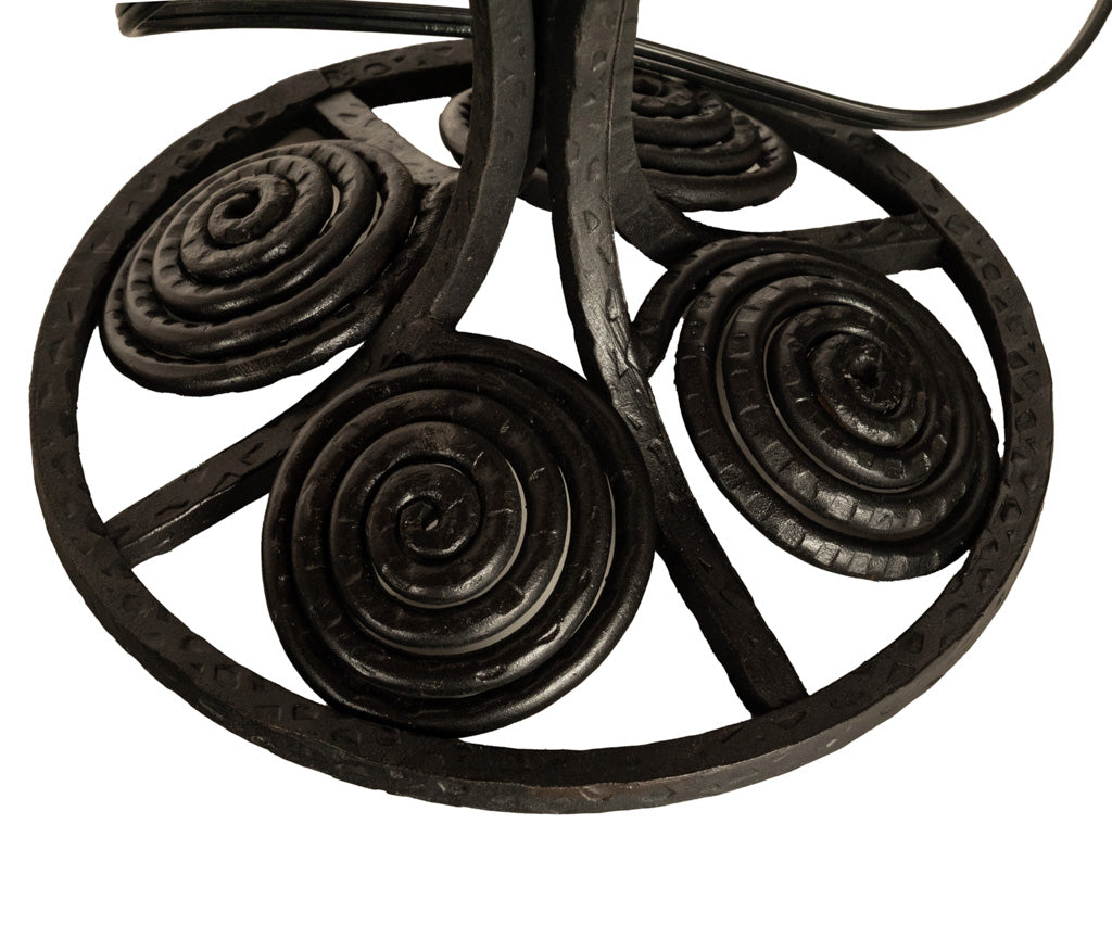 Large Antique French Art Deco Daum Glass & Edgar Brandt Iron Table Lamp 1920s