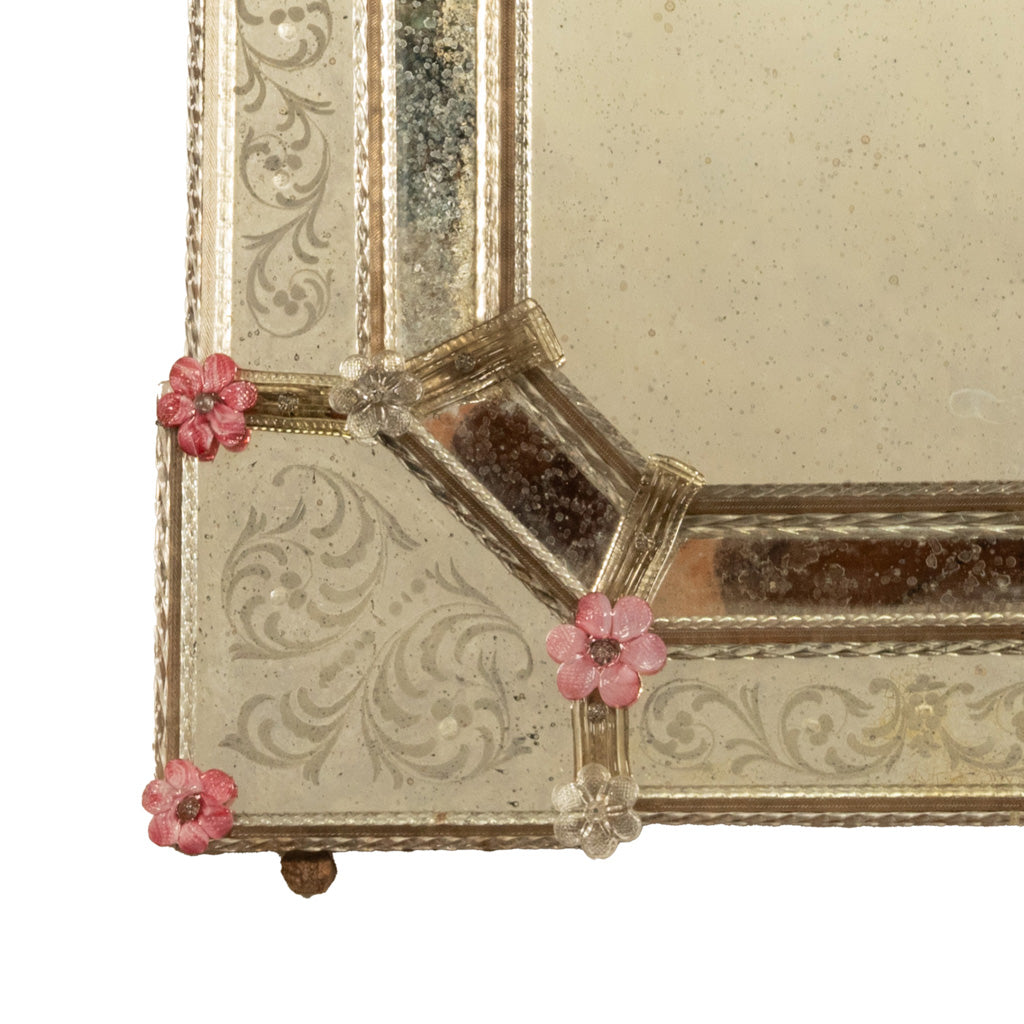 Antique Style Italian Handmade Murano Venetian Etched Glass Mirror Fratelli Tosi