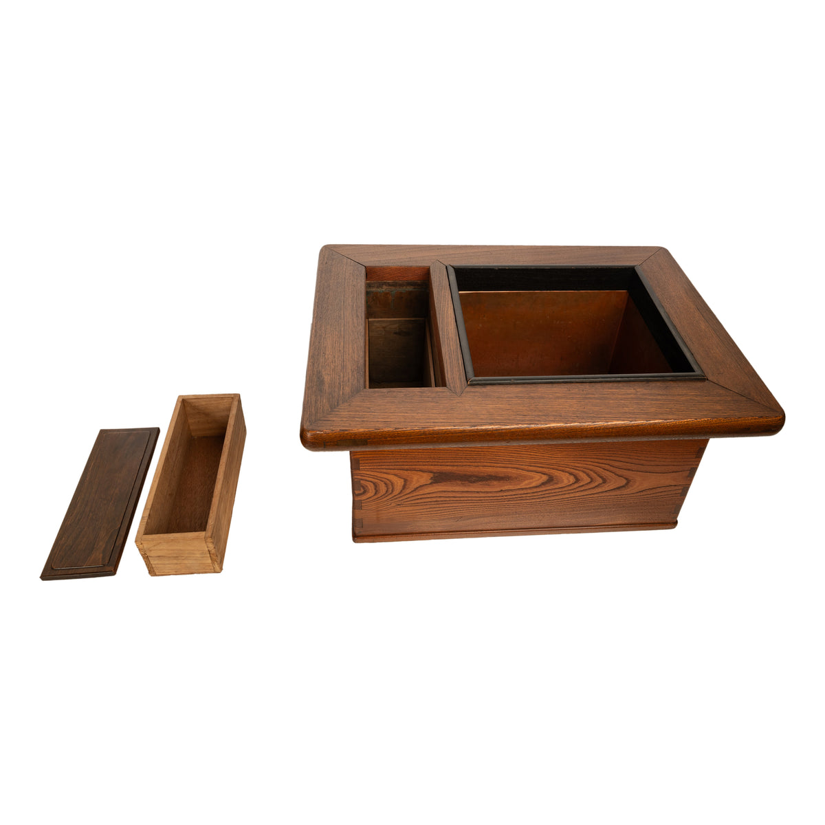 Antique Japanese Meiji Period Keyaki Wood & Copper Hibachi Brazier Table 1890