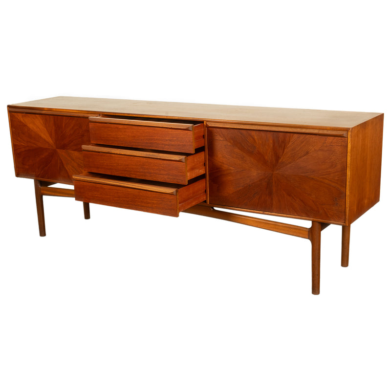 Mid Century Modern Danish Style Teak Long Credenza McIntosh Starburst Doors 1960
