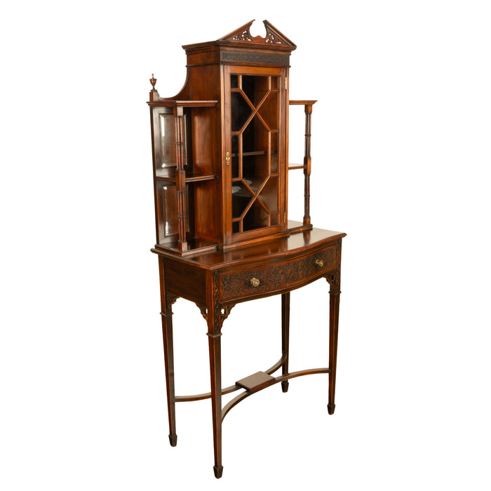 Antique Chippendale Mahogany Carved Display Case Cabinet Vitrine on Stand 1895