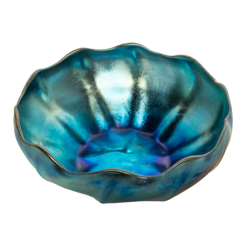Antique Tiffany Studios Blue Iridescent Favrile Art Glass Bowl Signed "LCT" 1905