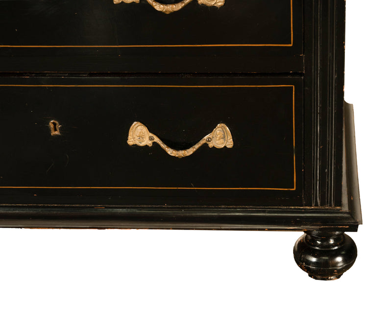Antique Early 19th C Regency Ebonized Japanned Lacquered Pine Chest Drawers 1820