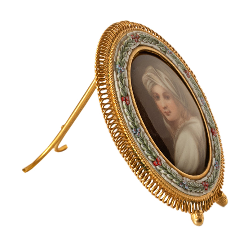 Antique Italian Micro Mosaic Miniature Portrait Painting Porcelain Guido Reni,1895