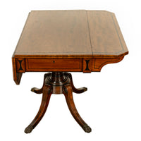Antique Georgian Regency Inlaid Ebony Mahogany Pembroke Drop Leaf Pedestal Table 1810
