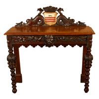 Antique Carved Oak Hall Table Skipworth Family Painted Royal Coat of Arms 1860