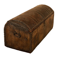 Antique 17th Century Italian Leather and Pine & Brass Stud Work Carriage Chest Trunk 1680
