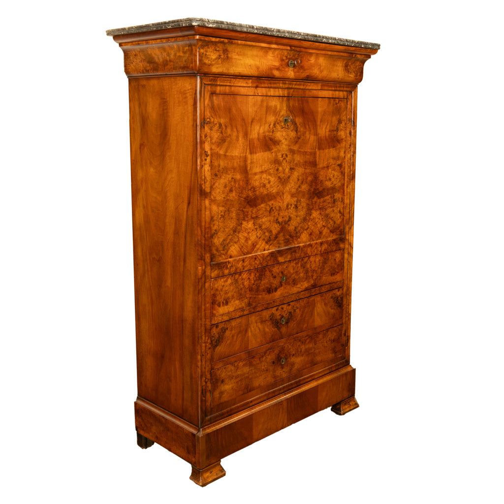 Antique French Louis Philippe Burr Walnut Secrétaire à Abattant Desk Chest 1840