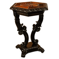 Antique Ceylonese Carved Rosewood Ebony Ivory Silver Specimen Inlaid Table 1850
