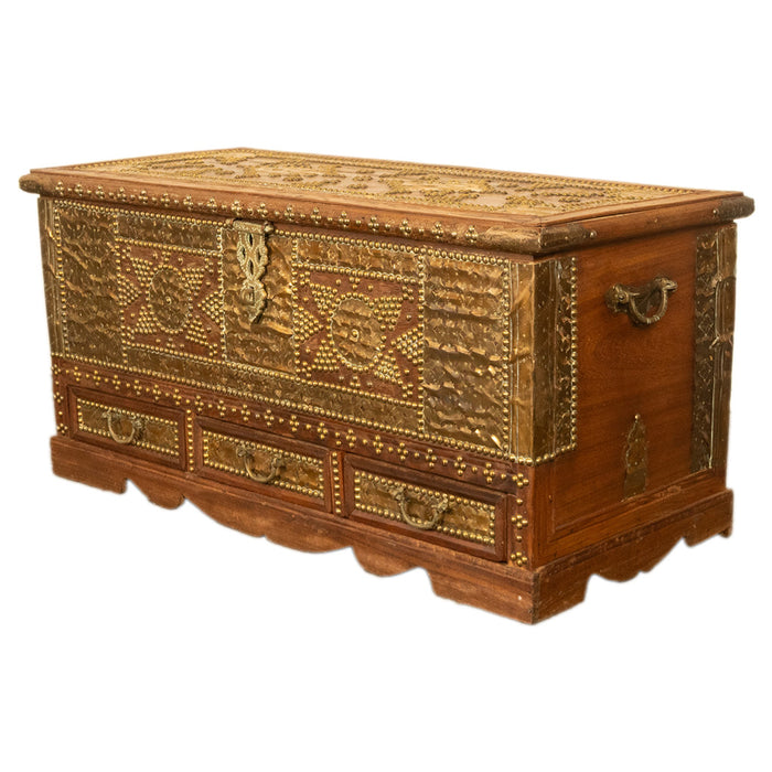 Antique 19thC Zanzibar Omani Teak & Brass Stud & Copper Clad Dowry Chest 1890