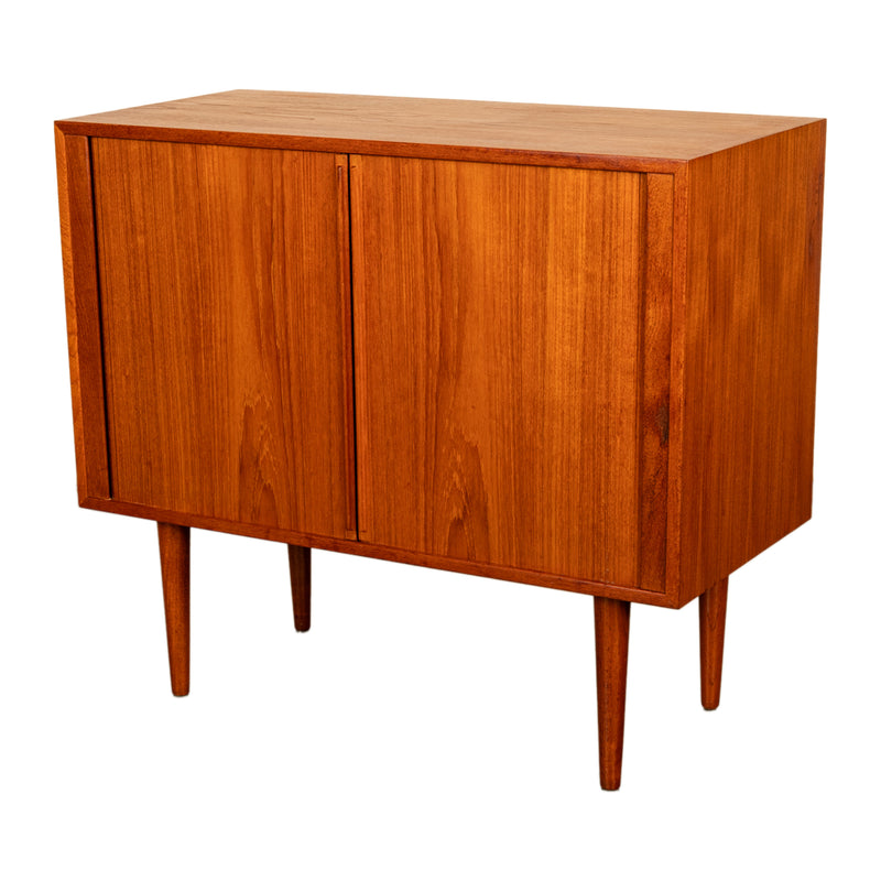 Danish Mid Century Modern Tambor Roll Front Teak Credenza Cabinet Kai Kristiansen Feldballes Møbelfabrik 1960