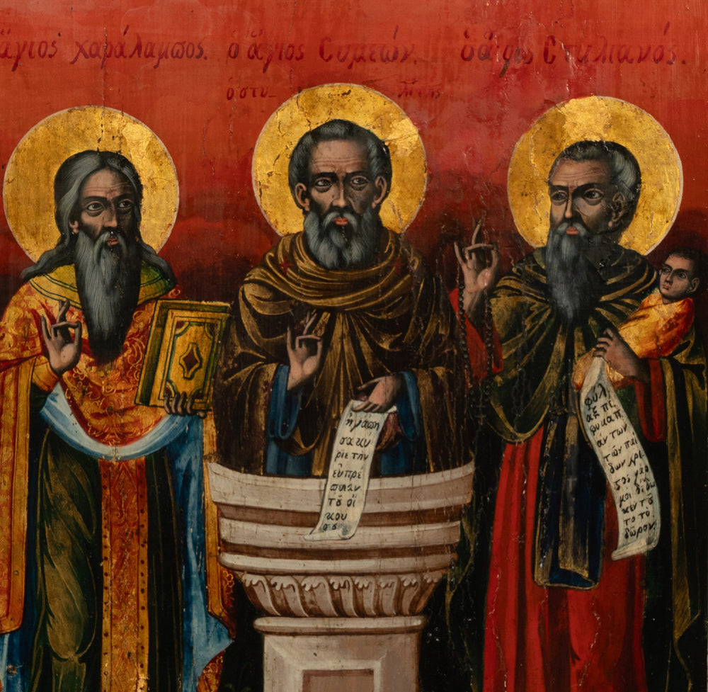 Antique Greek Eastern Orthodox Religious Painted Icon Egg Tempera 3 Sa ...