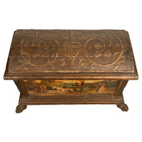 Italian Renaissance Gilded & Painted Polychrome Carved Wood Cassone Chest Coffer