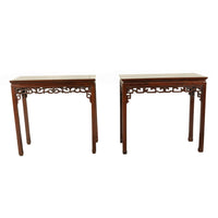 Pair Antique Chinese Qing Dynasty Elm Rosewood Side Serving Altar Tables 1860