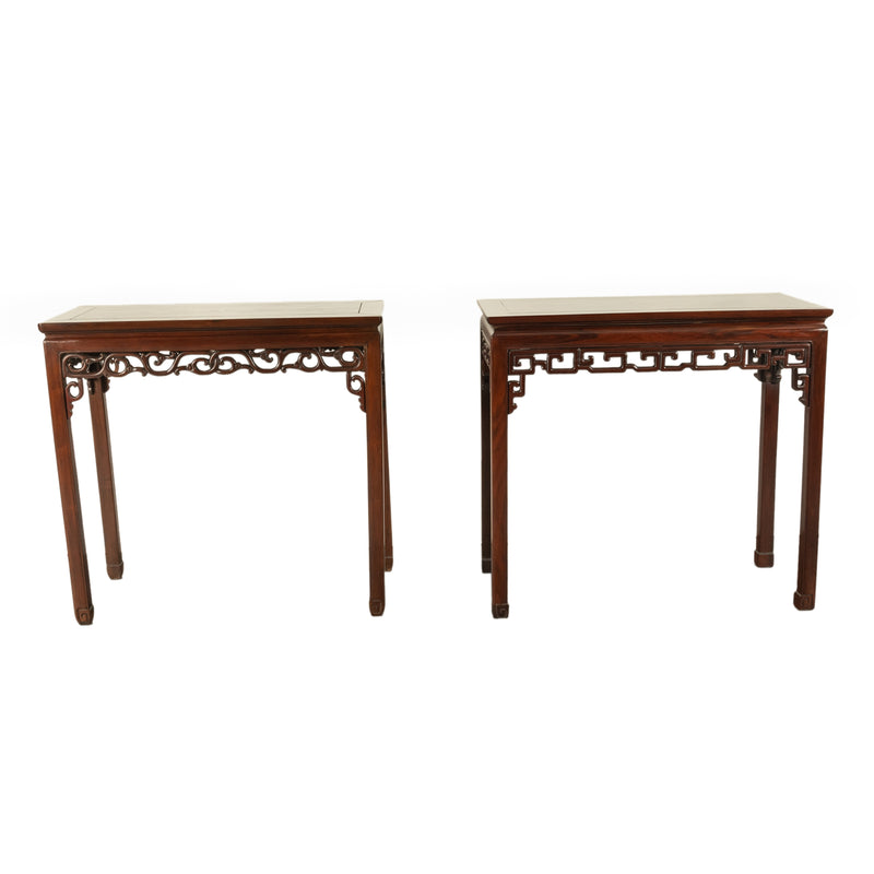 Pair Antique Chinese Qing Dynasty Elm Rosewood Side Serving Altar Tables 1860