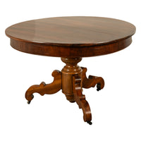 Antique Round Carved French Walnut Pedestal Tripod Dining Center Table 1850