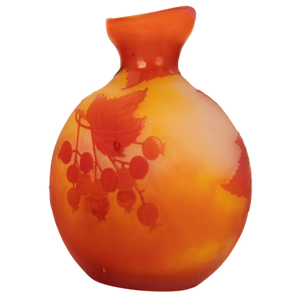 Antique French Art Nouveau Cameo Art Glass Emile Galle Vase Leaves Berries 1900