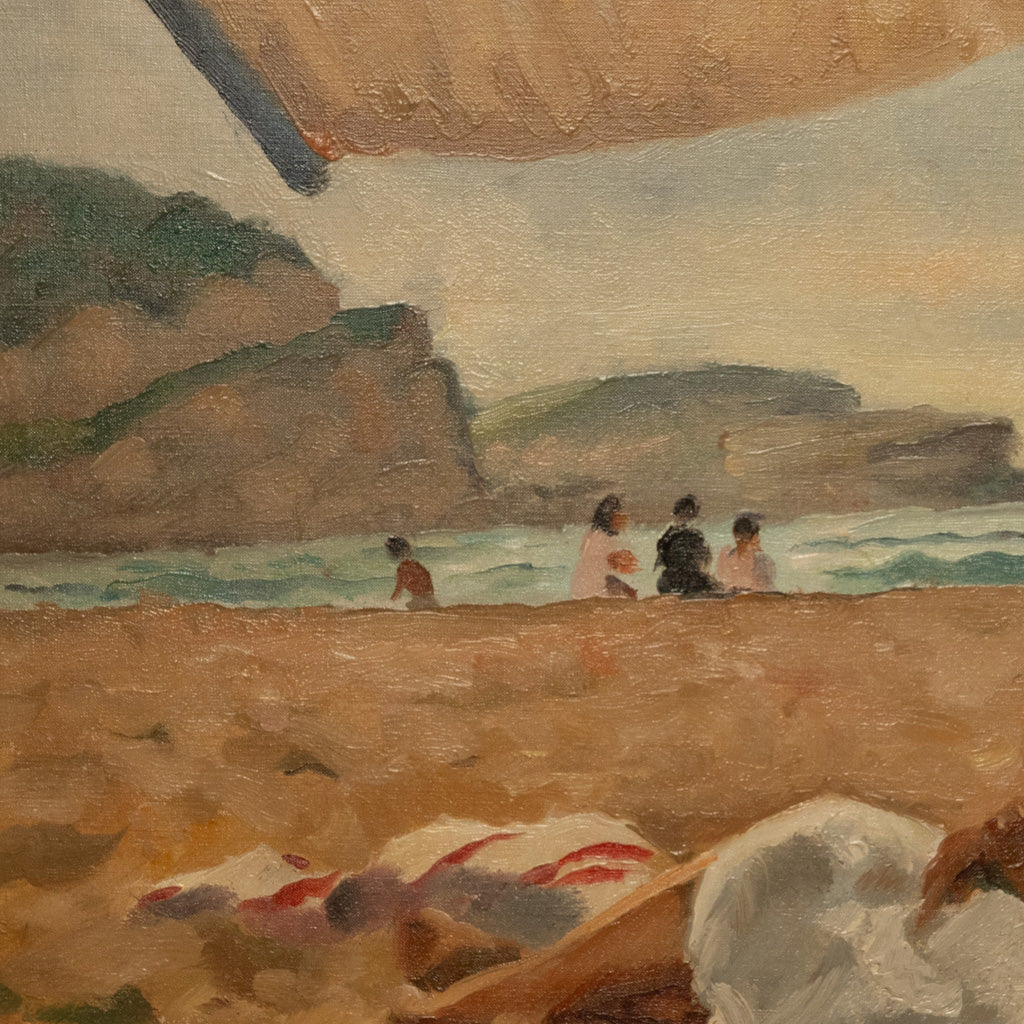 French Oil on Canvas Post Impressionist Portrait Painting Beach Sea Scene Spain by Charles Picart le Doux, 1933