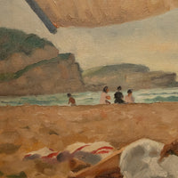 French Oil on Canvas Post Impressionist Portrait Painting Beach Sea Scene Spain by Charles Picart le Doux, 1933
