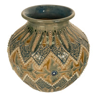 Antique Aesthetic Movement Doulton Lambeth Stoneware Vase Elizabeth Atkins 1883