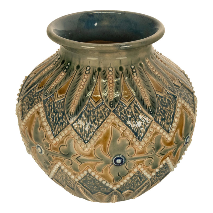 Antique Aesthetic Movement Doulton Lambeth Stoneware Vase Elizabeth Atkins 1883