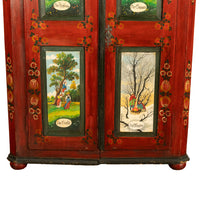 Antique 19th Century German Painted Cabinet Wedding Armoire "Four Seasons" 1850