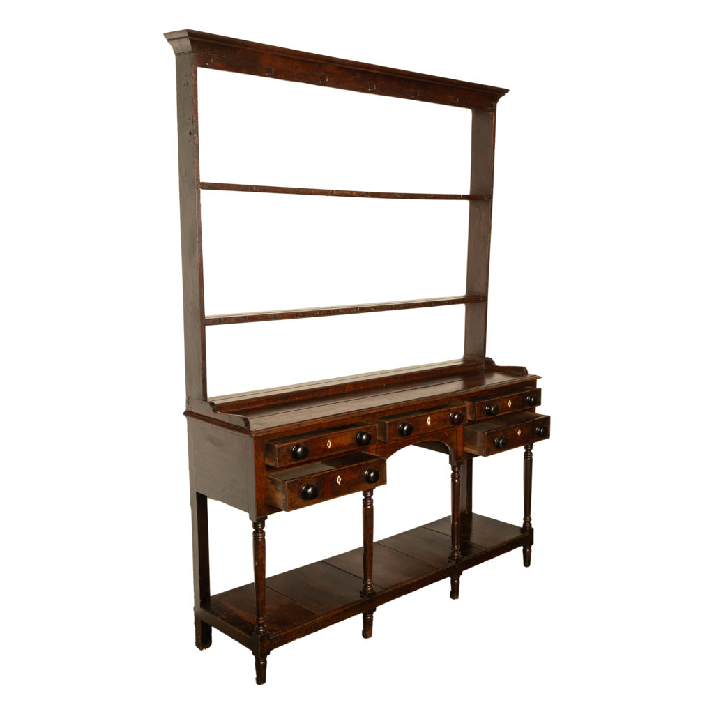 Antique 18th C George III Country Welsh Oak Dresser Plate Rack & Pot Board 1790