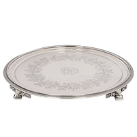 Antique Engraved Sterling Silver Tiffany & Co Footed Salver Tray New York 1870