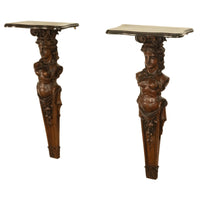 Antique 19thC Italian Carved Walnut Renaissance Revival Pair Caryatid Brackets, Circa 1850