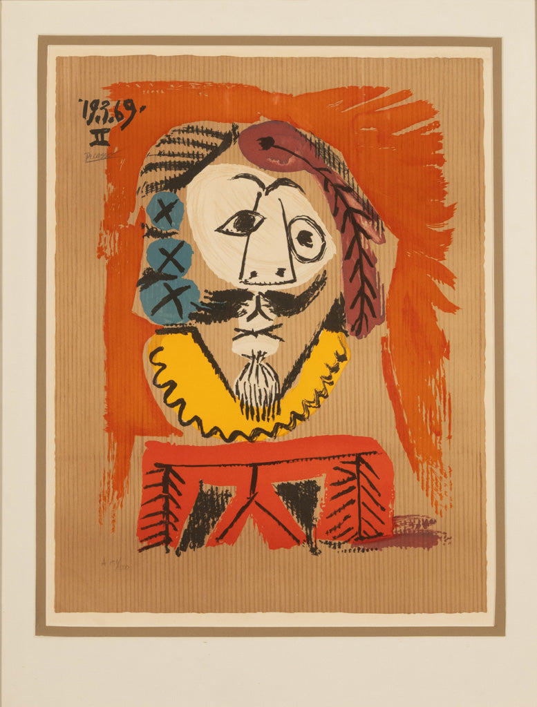 Original Colored Cubist Imaginary Portrait Signed Numbered by Pablo Picasso, 1969 with Marcel Salinas Letter