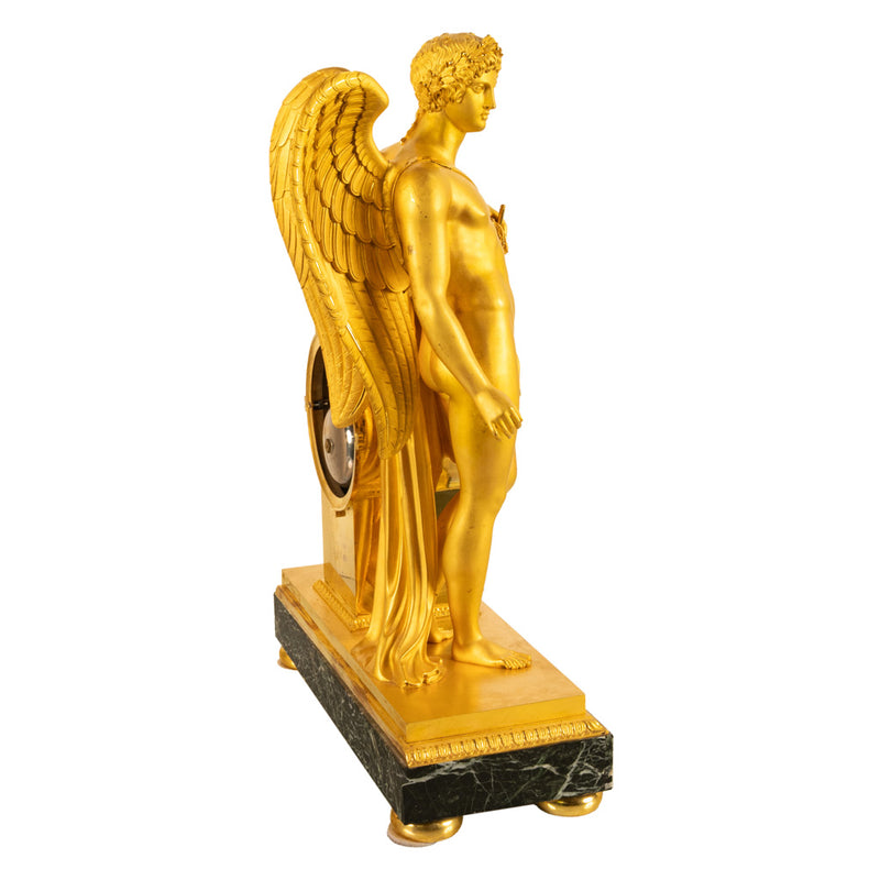 Antique French Gilt Bronze Empire Neoclassical Statue Clock by Rabiat Paris 1810