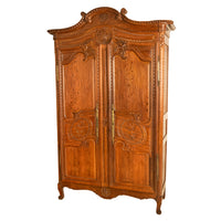 Antique Early 19th Century French Carved Oak Wedding Armoire Wardrobe Normandy 1820