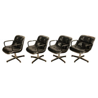Set of 4 Mid Century Modern Charles Pollock Knoll Black Leather Executive Chairs, 1963