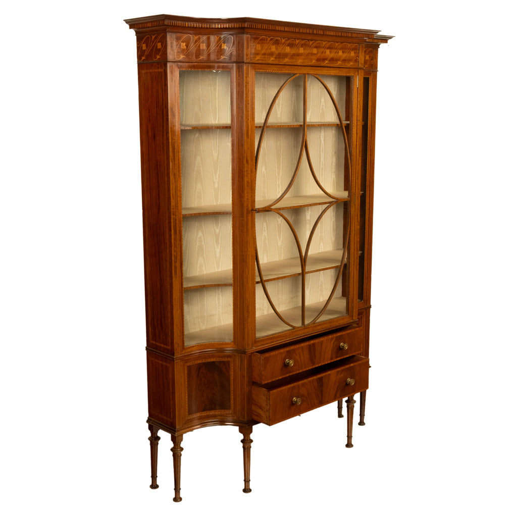 Antique Art Nouveau Inlaid Mahogany Display China Cabinet Vitrine Waring Gillow, 1905
