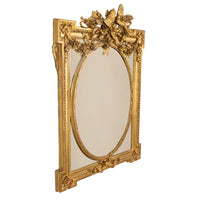 Large Antique French Louis XVI Giltwood Gilt Composition Mirror Lovebirds 1870