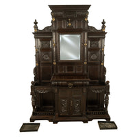Antique Monumental Renaissance Revival Carved Oak Hall Tree Stand Mirror 1890
