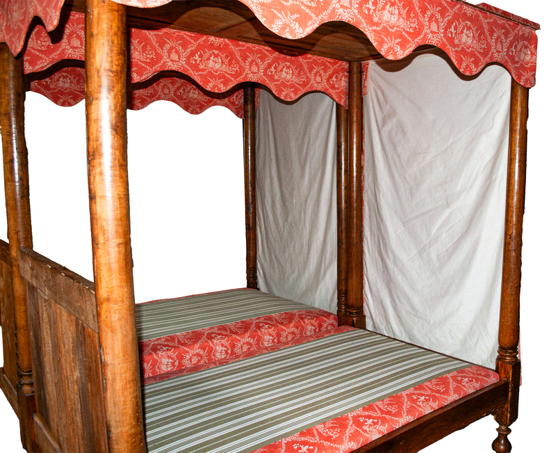 Pair 18th Century Antique French Four Poster Tester Canopy Cherry Twin Beds 1780