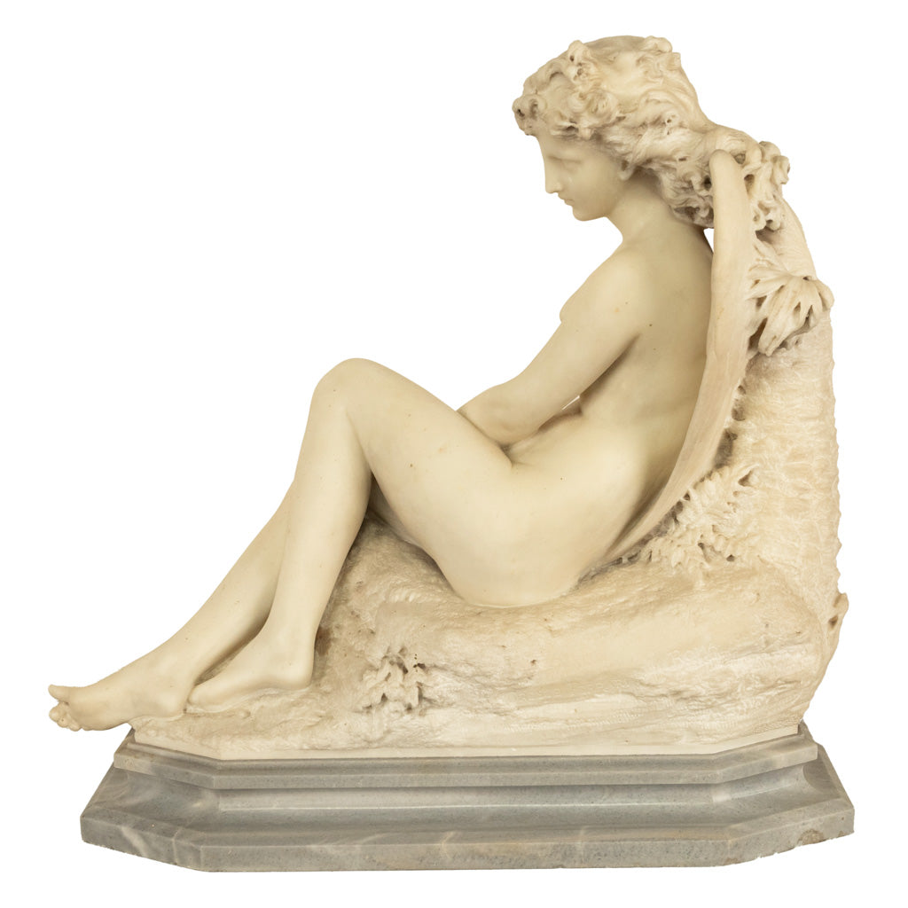 Antique Large Italian Grand Tour Carrara Marble Carved Statue Sculpture "Psyche" by Oreste Ferrari, 1880