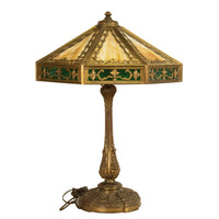Antique American Arts & Crafts 3 Light Slag Glass Table Lamp by Miller Co. 1910