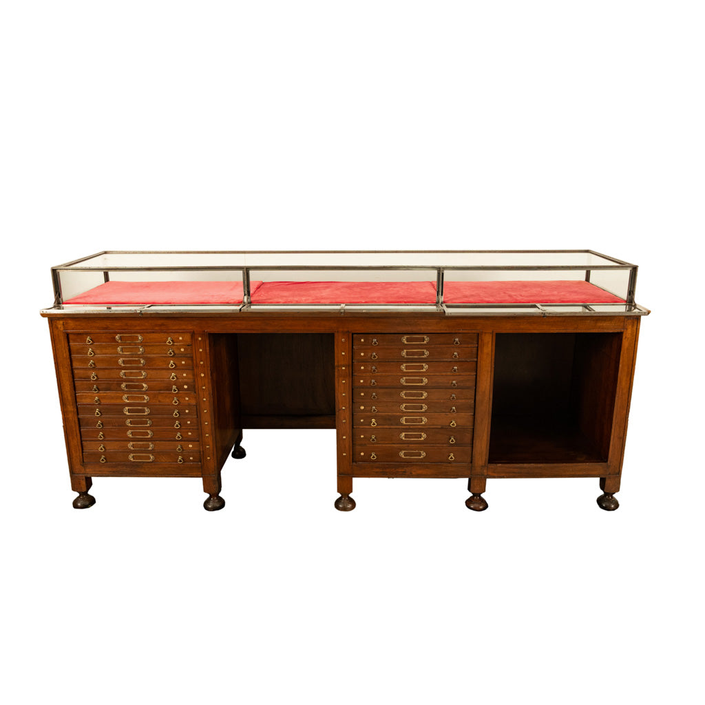 Antique Art Deco Jewelry Store Display Case Counter Walnut Bronze Glass 1920