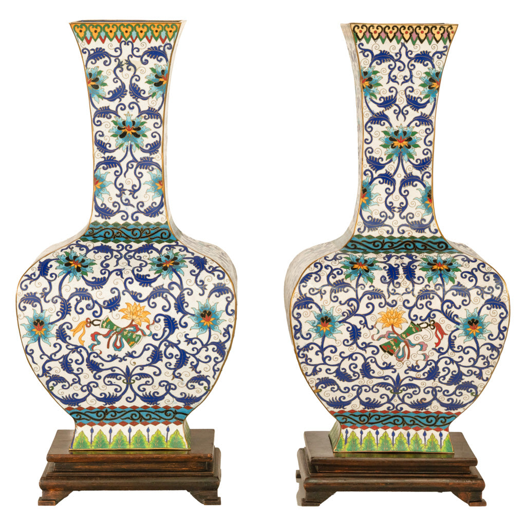 Antique Pair Monumental Chinese Qing Qianlong Period Cloissoné Enamel Vases 1795