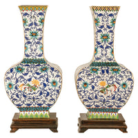 Antique Pair Monumental Chinese Qing Qianlong Period Cloissoné Enamel Vases 1795