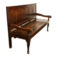 Antique English 18th Century Georgian Chippendale Paneled Oak Settle Bench 1780