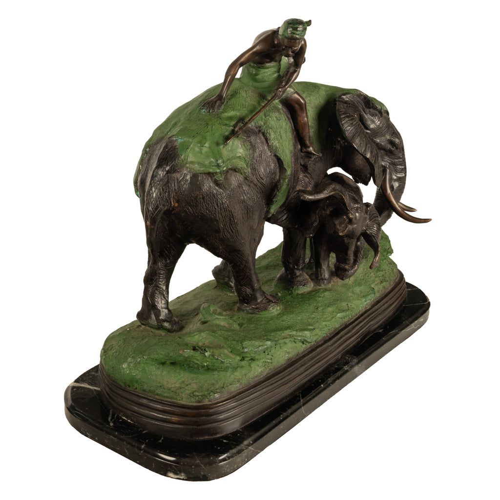 Antique Cast Bronze Elephant Hunt Scene with Lion Antonio Amorgasti Belgium 1925