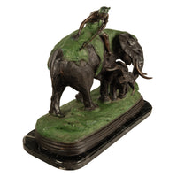 Antique Cast Bronze Elephant Hunt Scene with Lion Antonio Amorgasti Belgium 1925